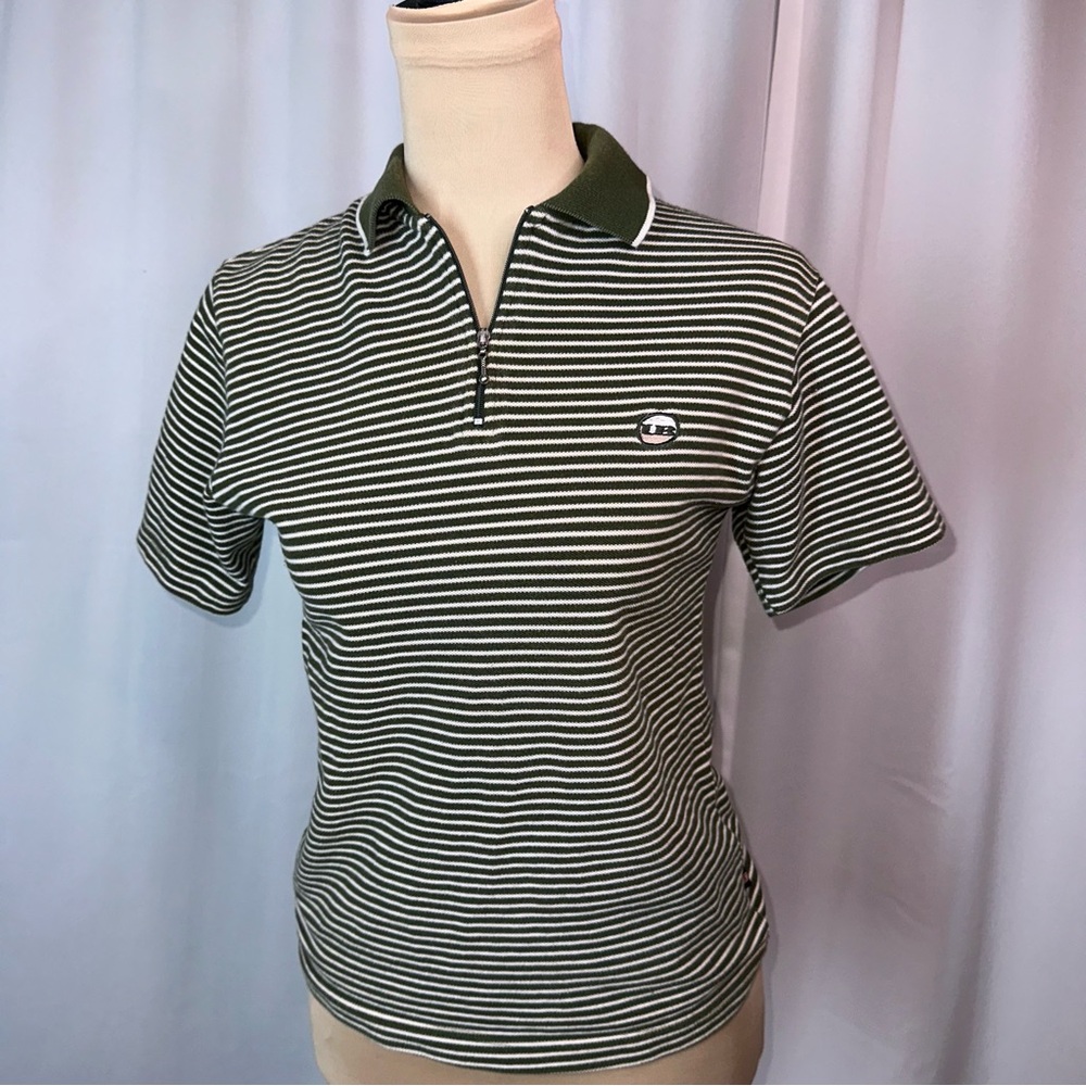 Vtg 90s Union Bay Polo Junior Sz Small Fitted 1/4 Zip Stripe Green‎ White Skater